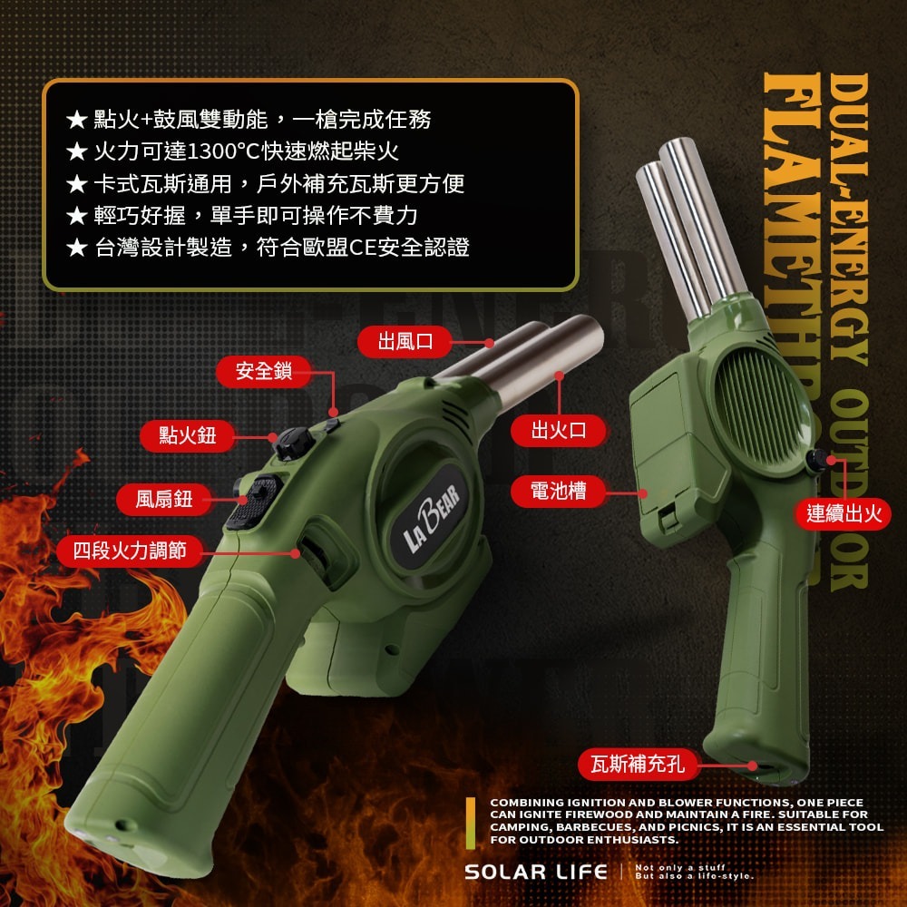 LaBear樂博 雙動能戶外噴火槍.瓦斯噴槍 鼓風機 防風點火槍 瓦斯噴燈 生火神器 雙效點火器-細節圖2