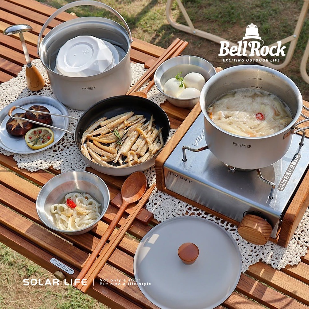 Bell Rock Color 9 套鍋組.韓國鍋具 9件露營套鍋 不鏽鋼鍋 湯鍋飯碗湯碗 附收納袋-細節圖2