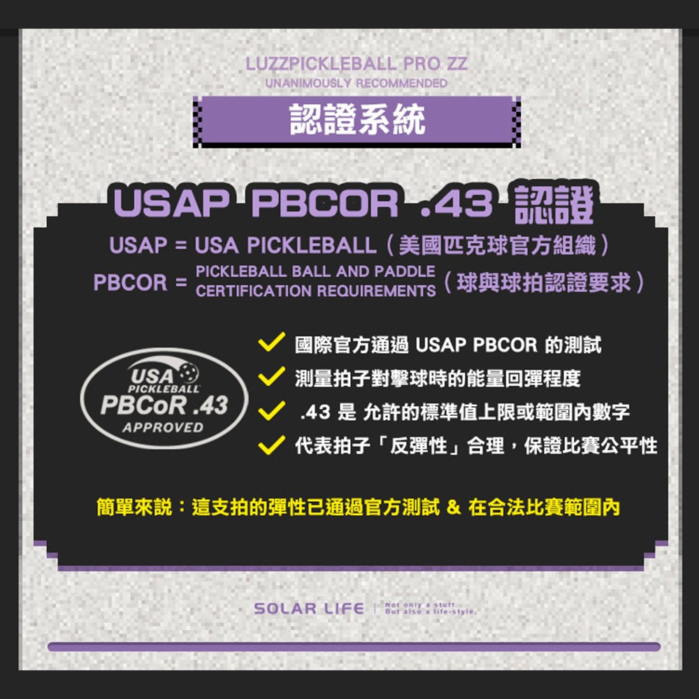 美國Luzz Pro職業級匹克球拍/USAPA認證 (Blade刀鋒/Glider滑翔機/ZZ).Pickleball-細節圖5