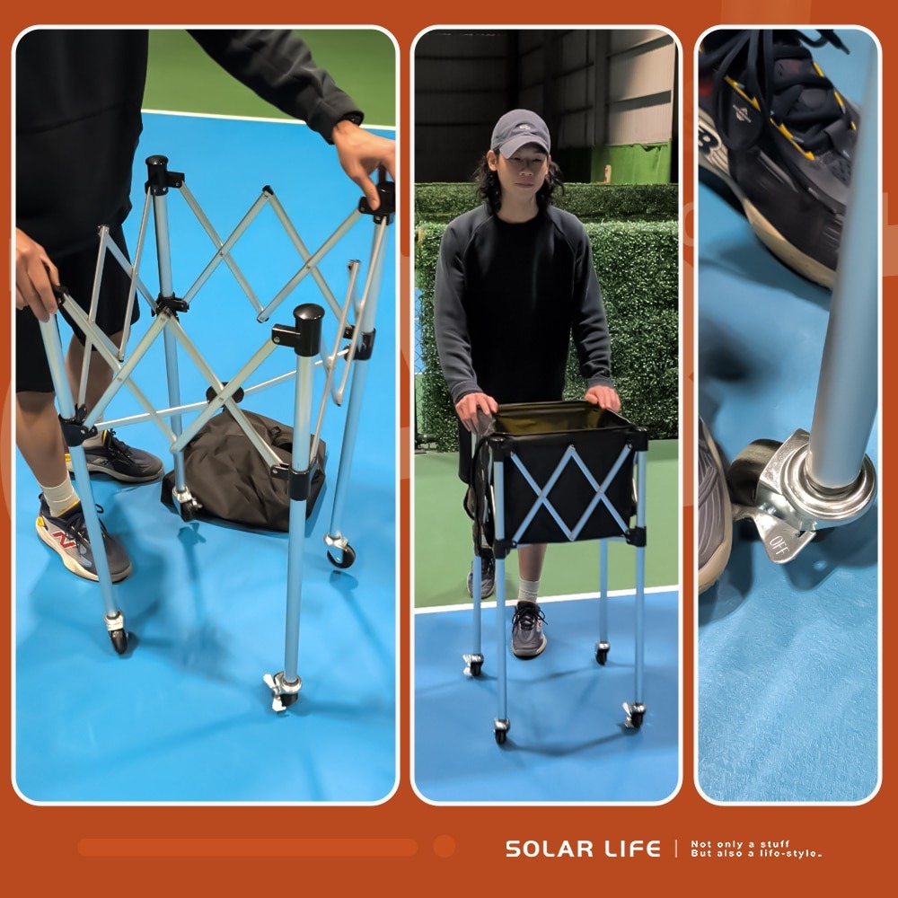 Solar Life 索樂生活 鋁合金折疊匹克球球車.網球棒球壘球 滾輪教練車 訓練用推車 教學撿球車 折疊球車-細節圖5
