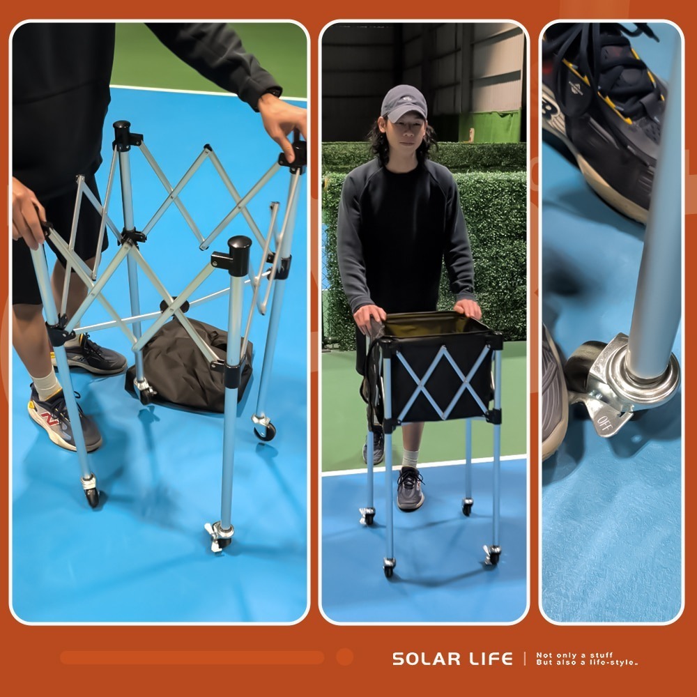 Solar Life 索樂生活 鋁合金折疊匹克球球車.網球棒球壘球 滾輪教練車 訓練用推車 教學撿球車 折疊球車-細節圖5