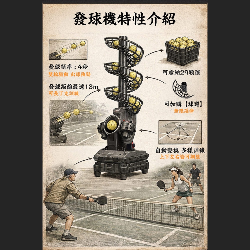 Solar Life 索樂生活 匹克球自動訓練發球機－升級整合款/E型.訓練器 餵球機 支援腳架 一人打球 截擊丁克練習-細節圖3