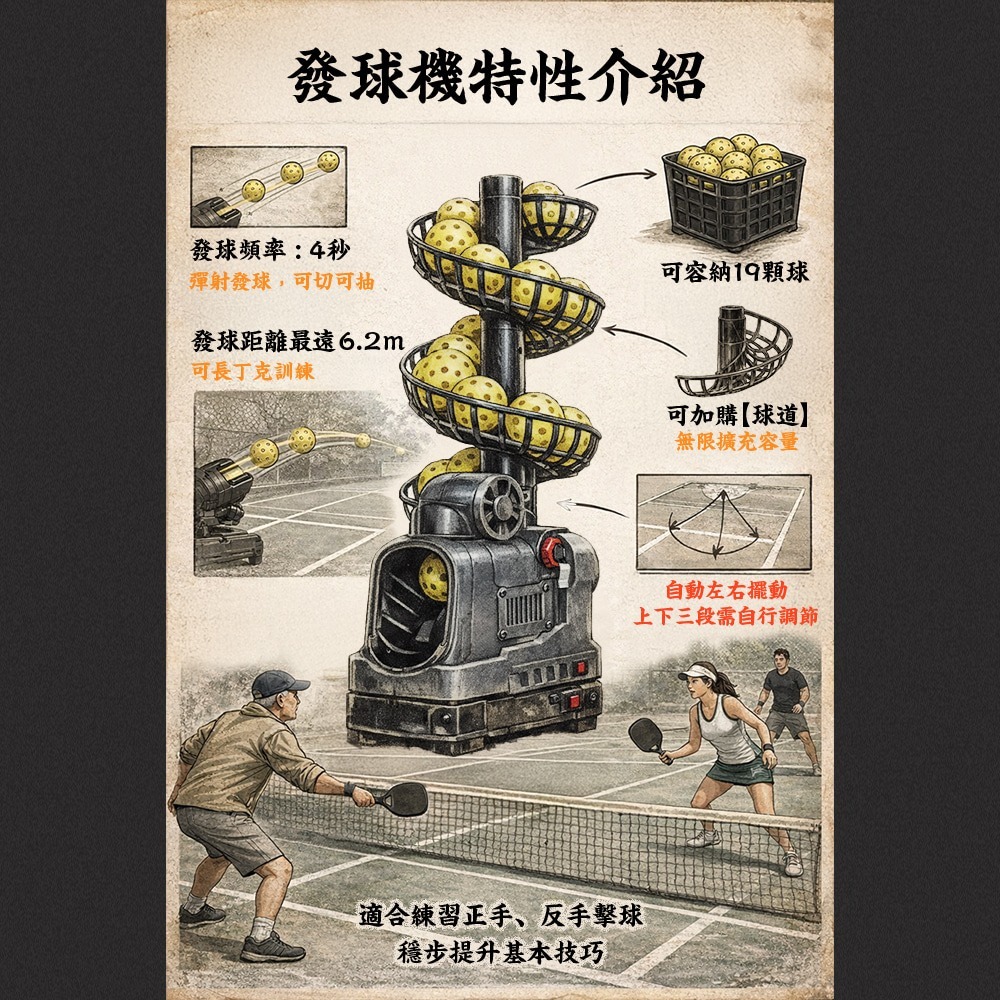 Solar Life 索樂生活 匹克球自動訓練發球機－基礎強化款/B型.訓練拋球機 餵球機 左右擺動 一人打球 截擊丁克-細節圖3