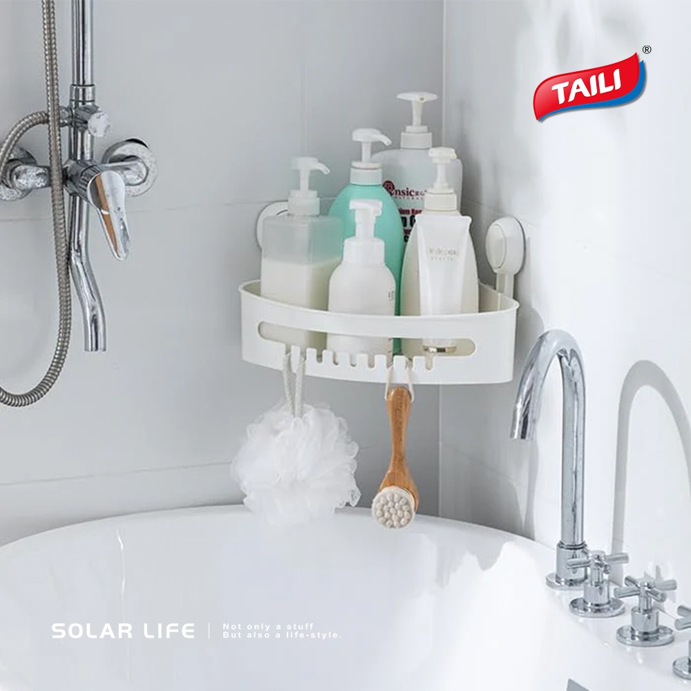 TAILI太力 真空吸盤牆面轉角置物架.牆角置物架 吸盤三角架 轉角置物籃 廁所收納架 浴室吸盤架-細節圖8