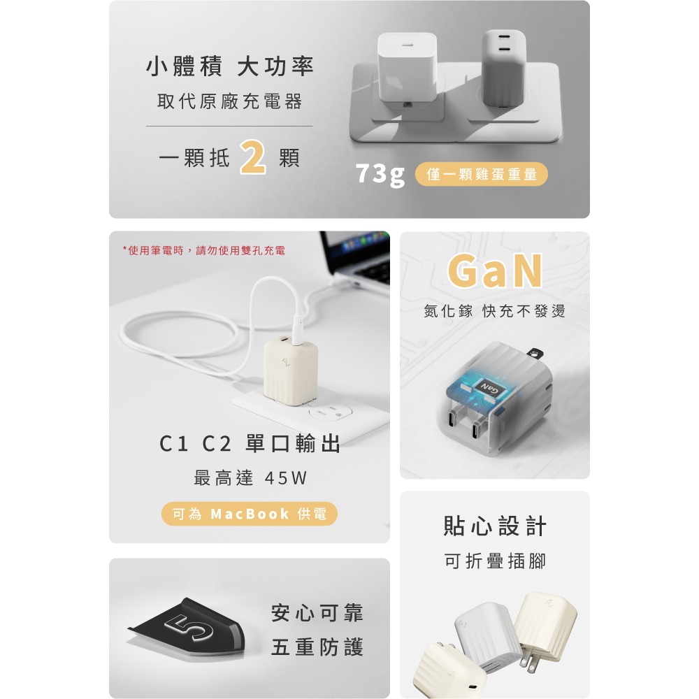 Allite Mini Go 45W 2C 氮化鎵雙孔快充頭.氮化鎵快充頭 GaN充電器 MacBook快充 雙孔USB-細節圖3