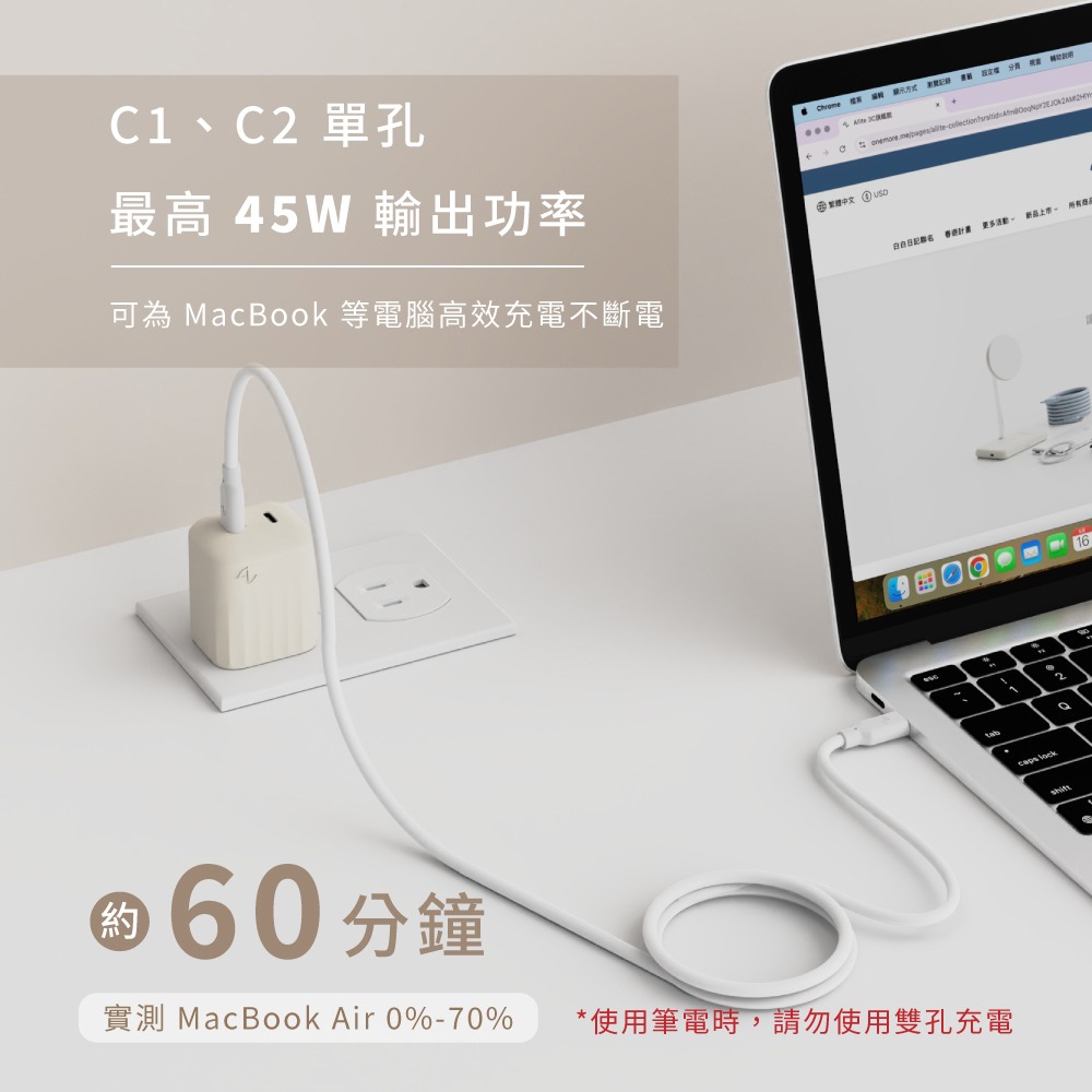 Allite Mini Go 45W 2C 氮化鎵雙孔快充頭.氮化鎵快充頭 GaN充電器 MacBook快充 雙孔USB-細節圖6