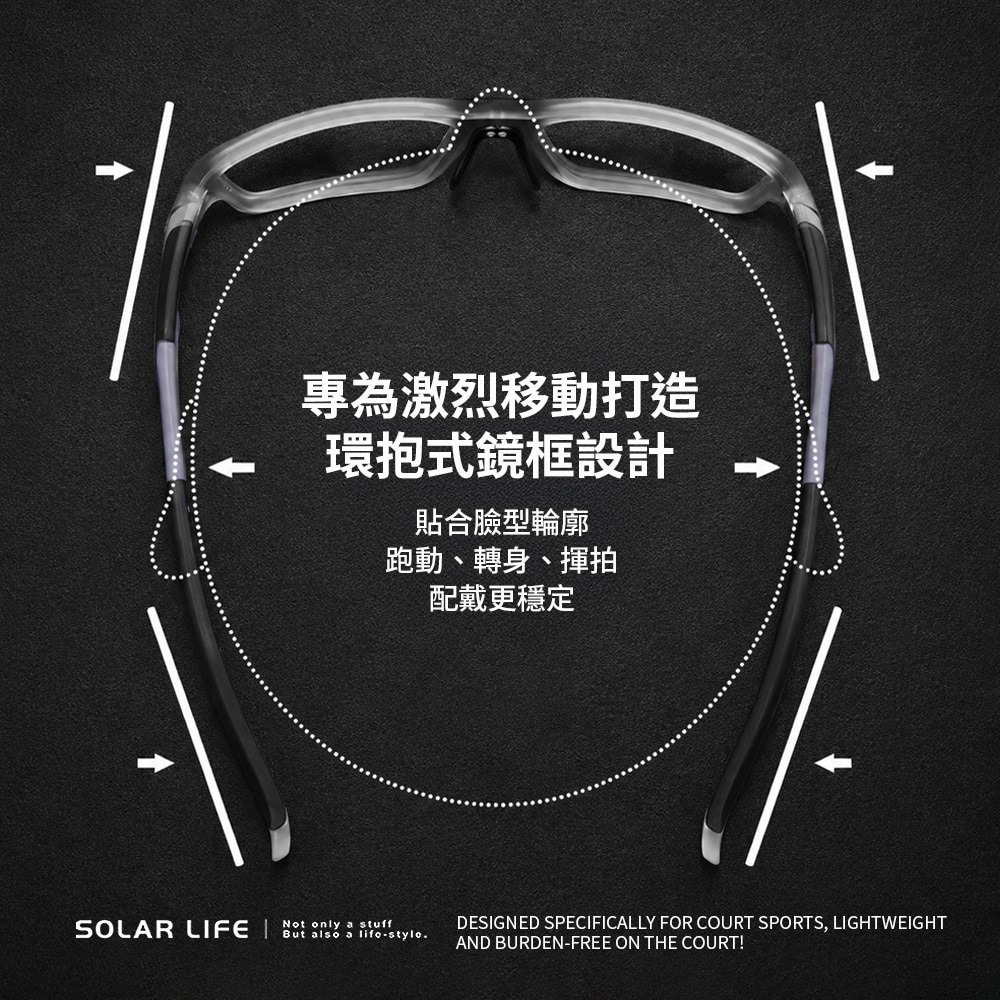 Solar Life 索樂生活 無鏡片匹克球護目鏡 贈收納盒.匹克球眼鏡 運動護目鏡 TR球場眼鏡 防脫落鏡框-細節圖4
