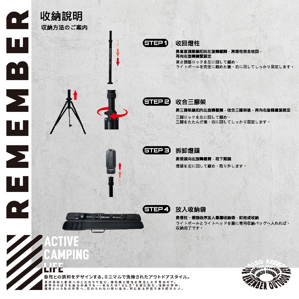 樂活不露 黑域光塔LED燈LED-01 附收納包.露營燈 可伸降LED燈 露營燈柱 戶外照明燈 高亮腳架燈-細節圖11