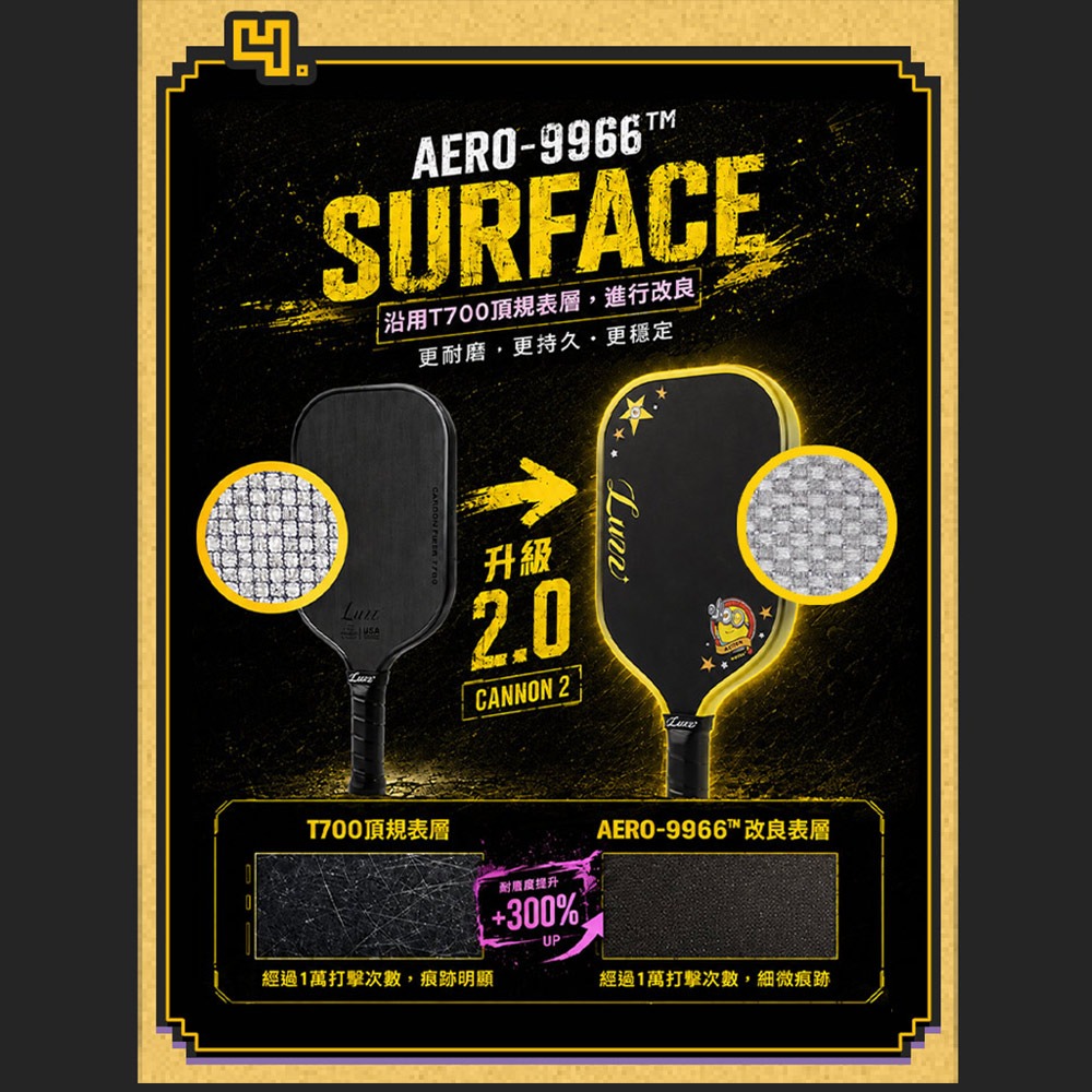 美國Luzz 小小兵聯名 Cannon 2 M1 加農砲二代雙認證匹克球拍.Pickleball Paddle 碳纖維-細節圖5
