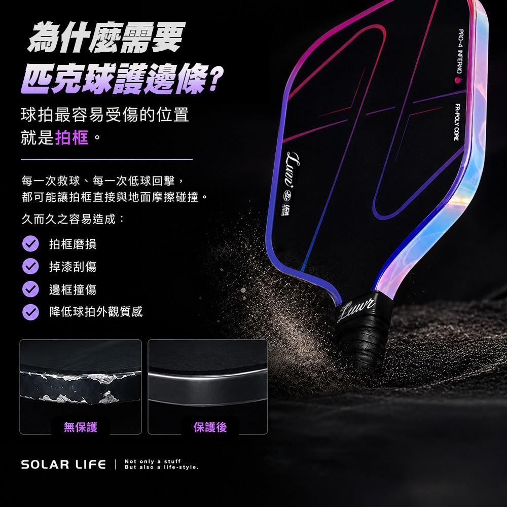 Solar Life 索樂生活 TPU匹克球拍護邊條.匹克球拍保護膠帶 TPU邊框保護 球拍防刮耐磨貼 炫彩漸變 邊框貼-細節圖2