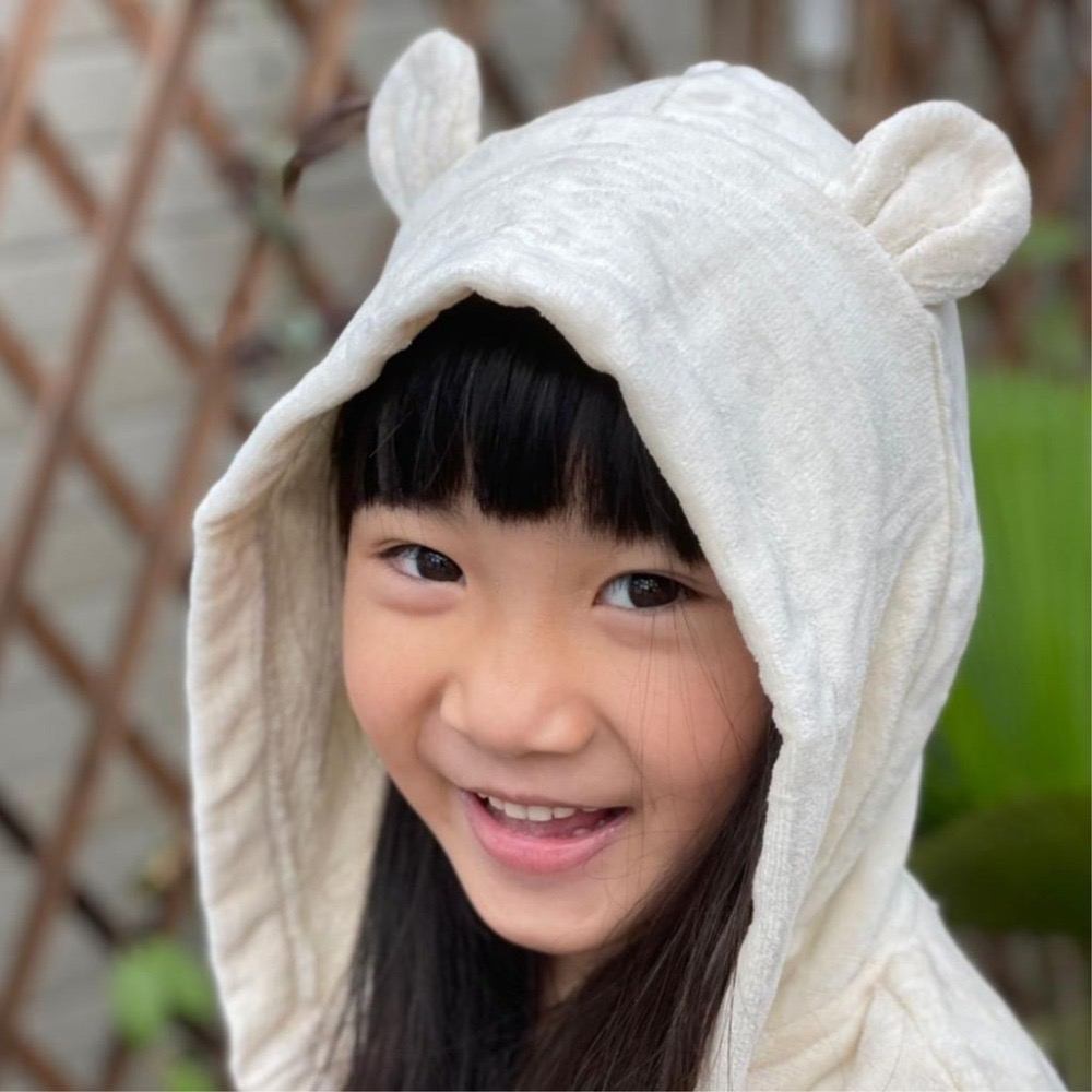 偉榮毛巾｜台灣製=無染色兒童浴袍=－－－連帽超保暖的浴袍=無毒、無化學劑 小孩浴袍 原色浴袍 純棉浴袍 兒童浴袍-細節圖5