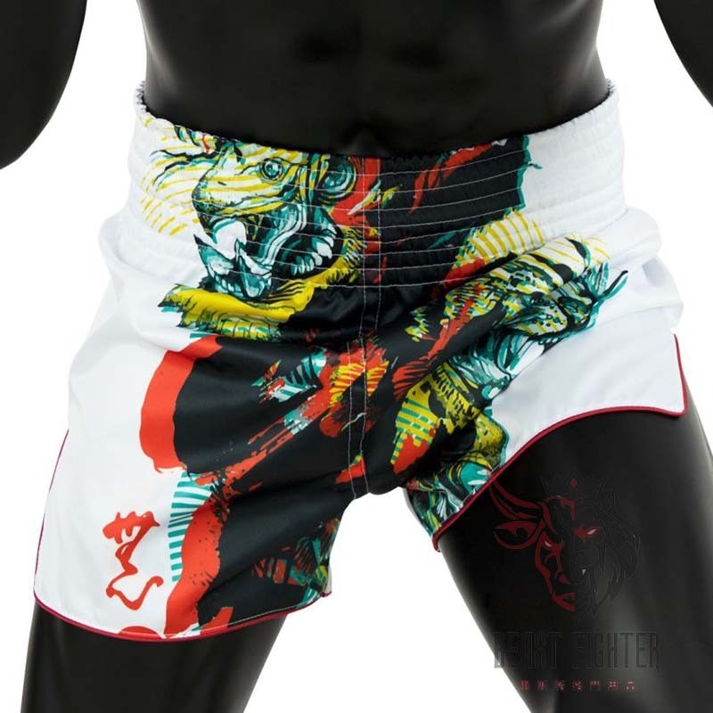 【畢斯特】Fairtex Muay short 泰拳褲 藝術水墨 猛獸 短褲 純白 M 現貨-細節圖3