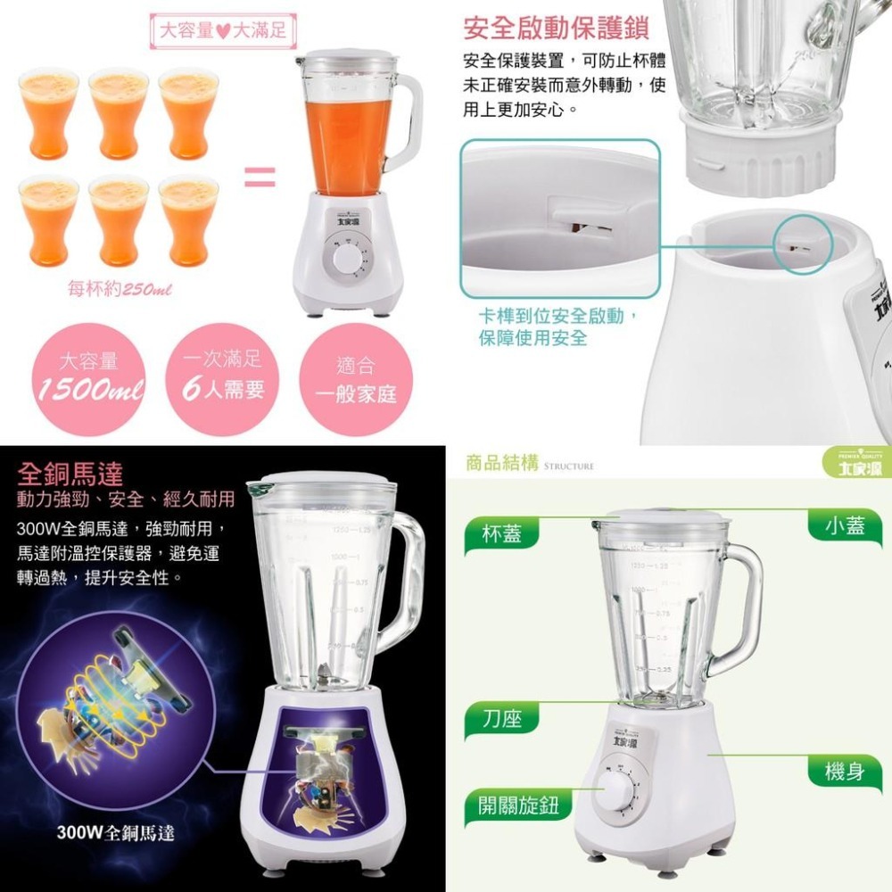 公司貨保固✨【大家源 1500ml果汁機 TCY-6718 (玻璃杯)】公司貨附發票 果汁 果汁機-細節圖5