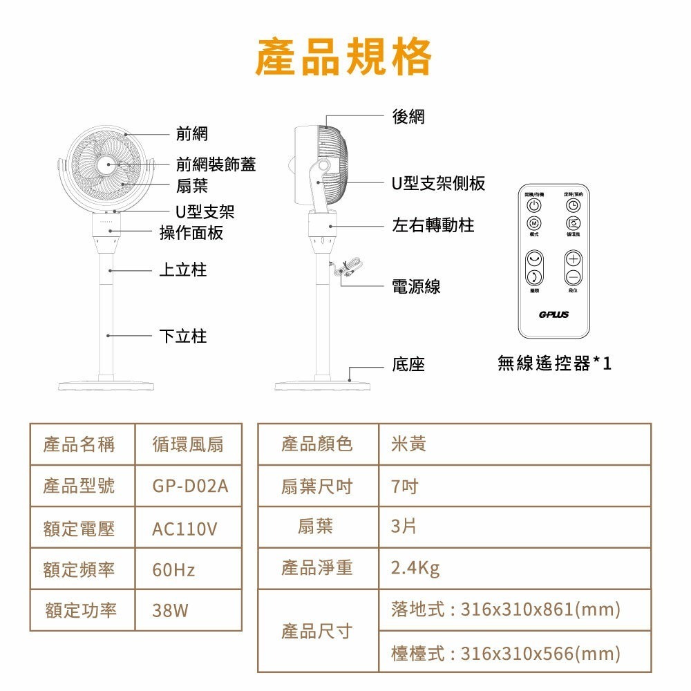 免運✨【G-PLUS 小雷達空氣循環7吋四季扇 GP-D02A】附遙控器 桌扇 立扇 循環扇 定時 靜音 電風扇-細節圖11
