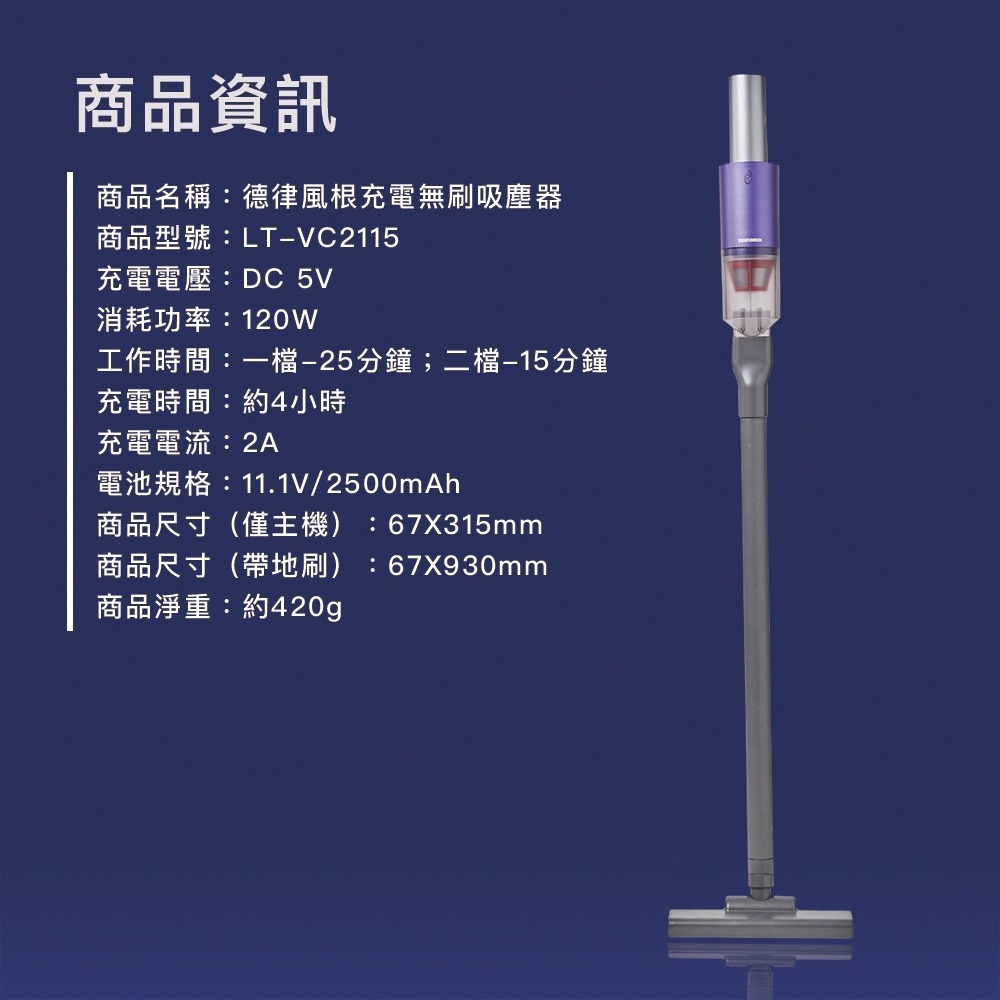 現貨公司貨保固✨【TELEFUNKEN 德律風根 超輕量直立式無線充電式吸塵器 LT-VC2115】吸塵器 無線 直立-細節圖11