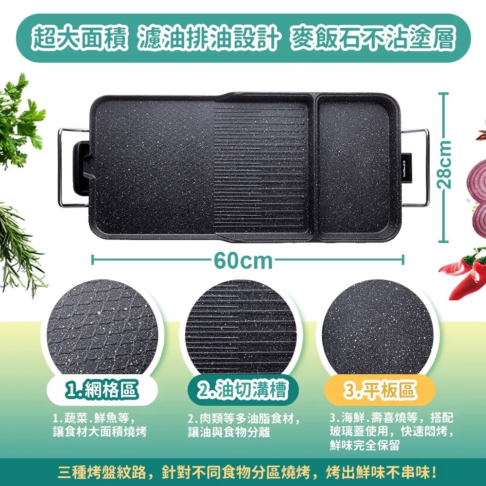 公司貨保固✨【Imarflex 伊瑪 多功能電烤盤 IEG-1402】燒烤 烤肉 油切 不沾烤盤 大面積-細節圖2