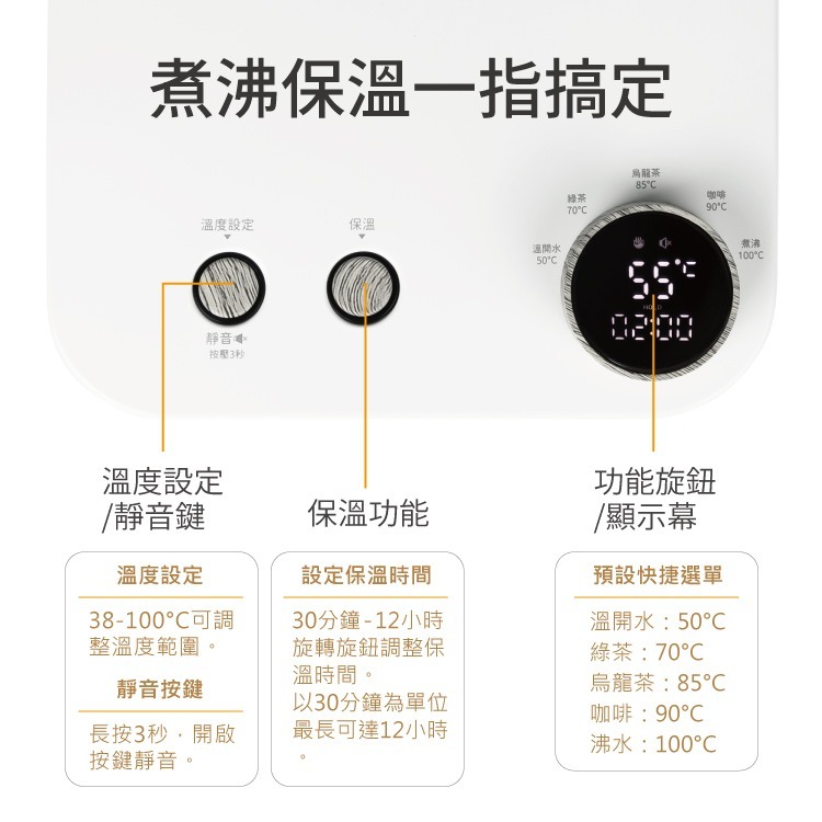 公司貨保固✨免運【NICONICO 電子溫控手沖壺 寬口 雪幕白 NI-L2003W】快煮壺 電熱壺 茶壺-細節圖3