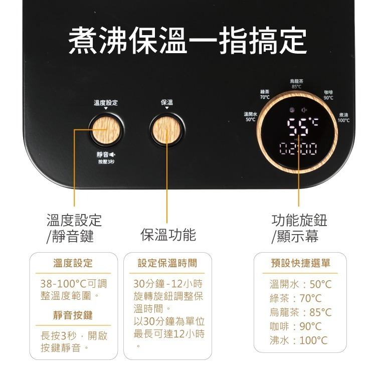 公司貨保固✨免運【NICONICO 電子溫控手沖壺 細口 NI-L2003B NI-L2003W】電熱壺 快煮壺 咖啡-細節圖3