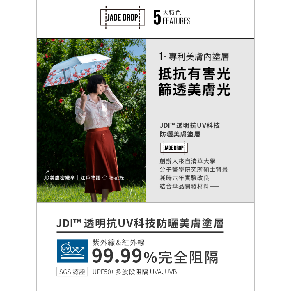 台灣專利✨保固✨免運✨【Jade Drop 點翠傘品 JD美膚傘│倫敦雨】無段式自動傘 陽傘 雨傘 抗UV 防曬 超輕-細節圖2