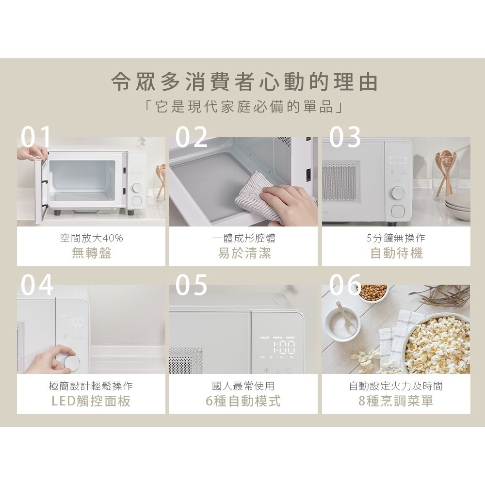 現貨公司貨保固免運【ARTISAN 20L微電腦平台式微波爐 MW2003】平面式 好清潔 觸控面板 無轉盤 解凍-細節圖3