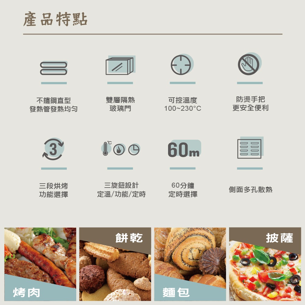 公司貨保固✨【德國SABA 復古電烤箱 (20L) SA-HT01】雙層玻璃門 不鏽鋼 定溫 定時 快速加熱 烤箱-細節圖4