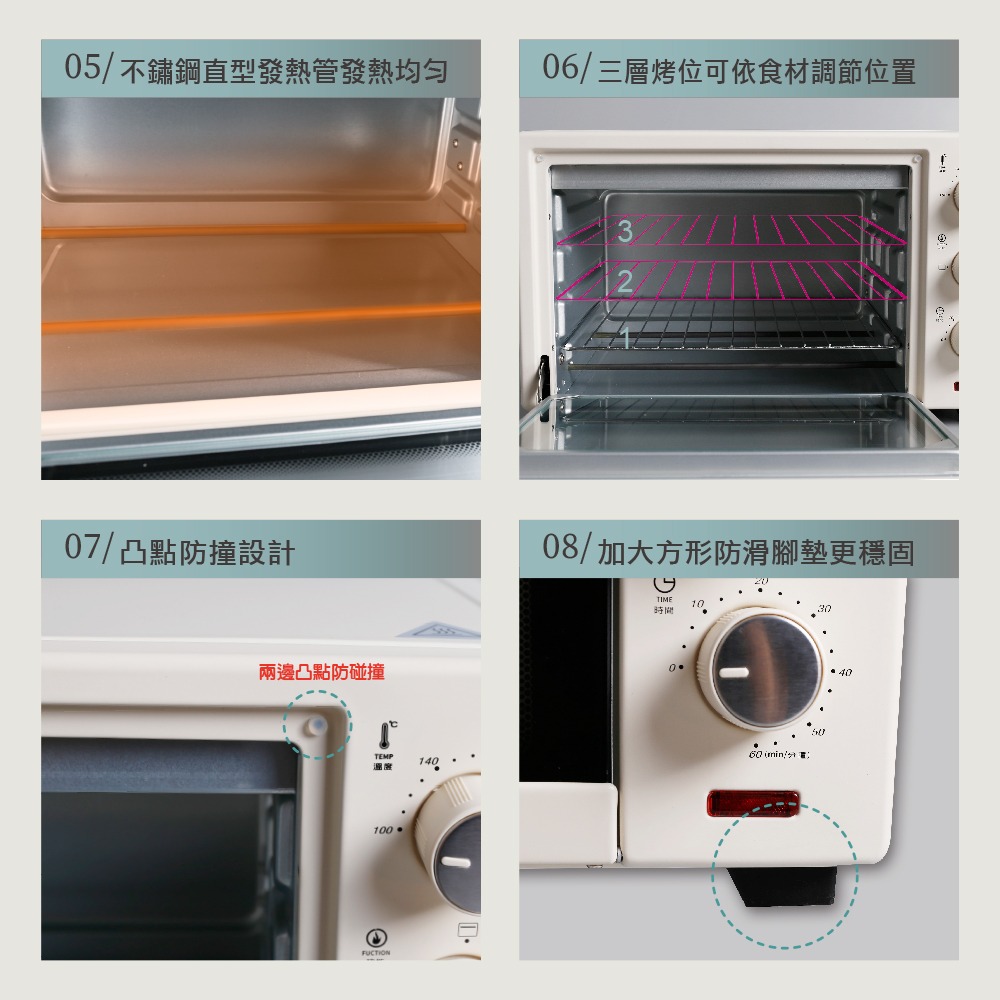 公司貨保固✨【德國SABA 復古電烤箱 (20L) SA-HT01】雙層玻璃門 不鏽鋼 定溫 定時 快速加熱 烤箱-細節圖10