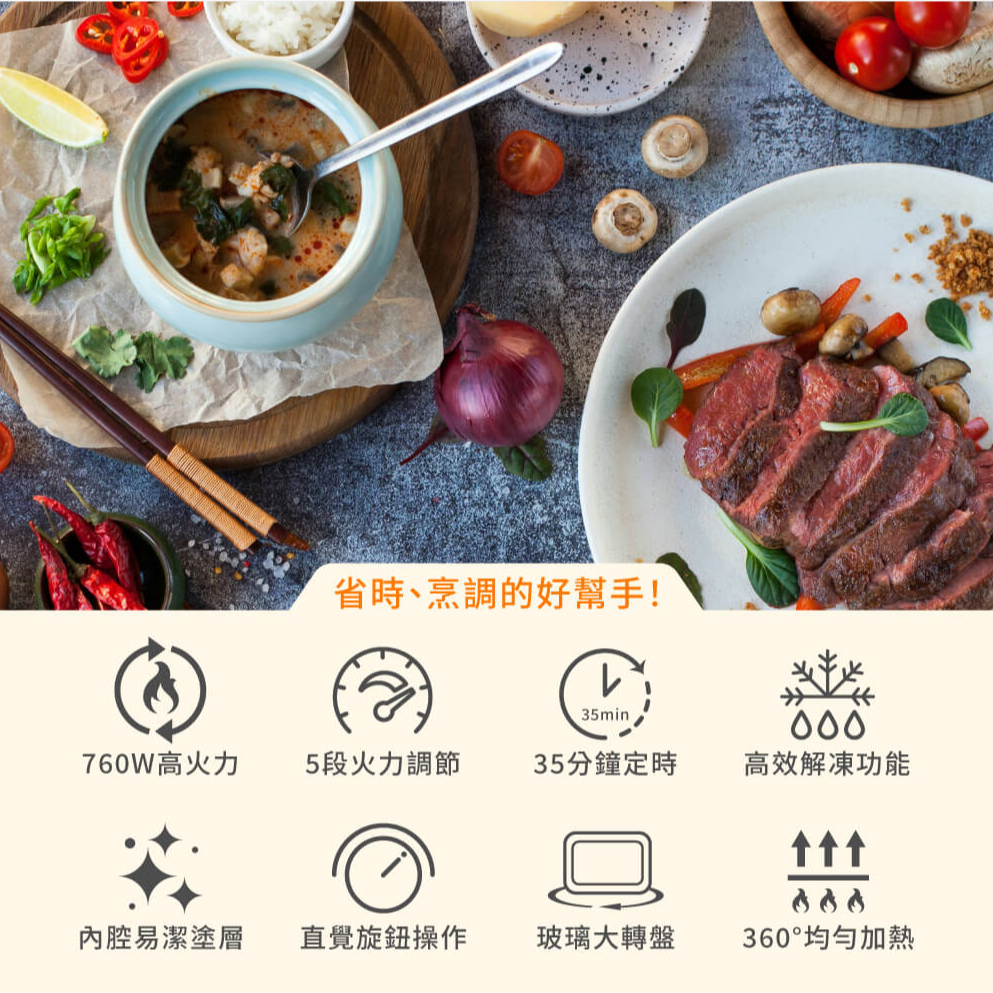 全新現貨✨【HERAN禾聯 20公升 轉盤式微波爐 HMO-20MD01T】5段火力 快速解凍 低輻射 定時 公司貨發票-細節圖3