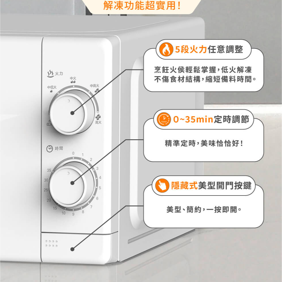 全新現貨✨【HERAN禾聯 20公升 轉盤式微波爐 HMO-20MD01T】5段火力 快速解凍 低輻射 定時 公司貨發票-細節圖4