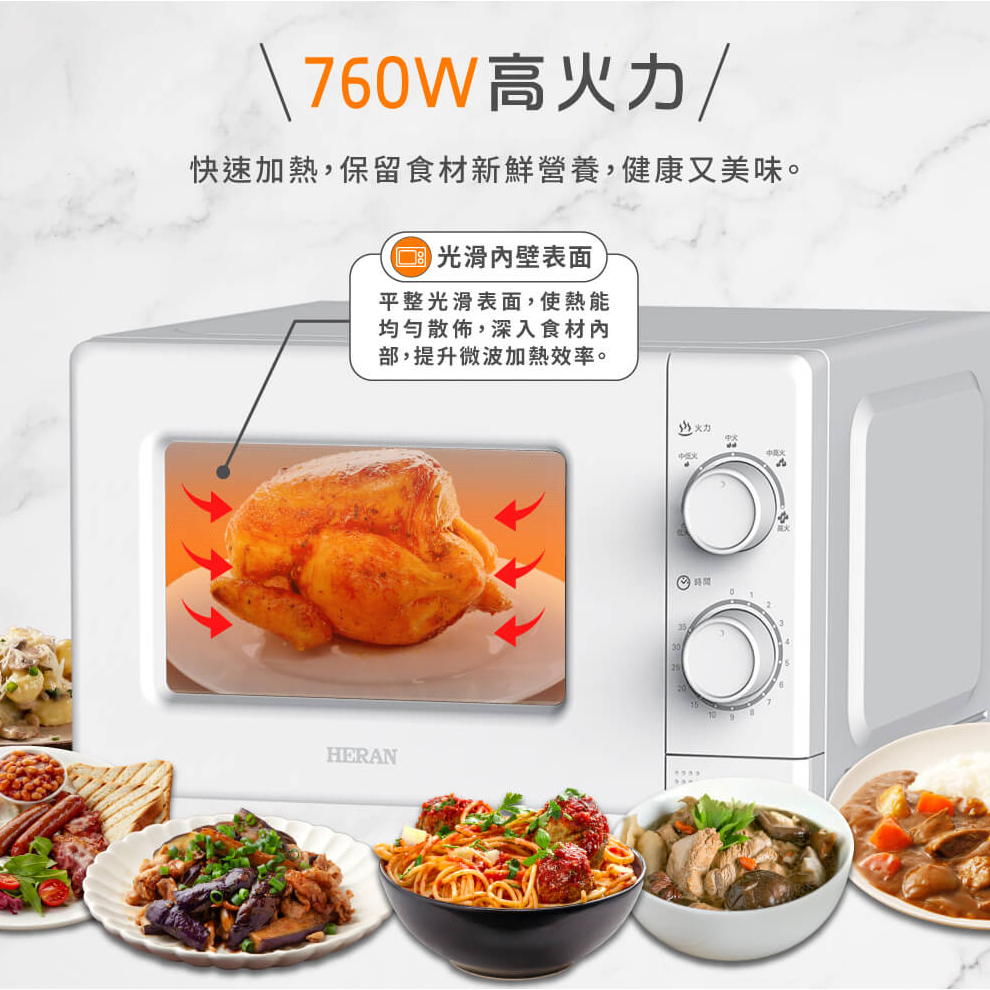 全新現貨✨【HERAN禾聯 20公升 轉盤式微波爐 HMO-20MD01T】5段火力 快速解凍 低輻射 定時 公司貨發票-細節圖5