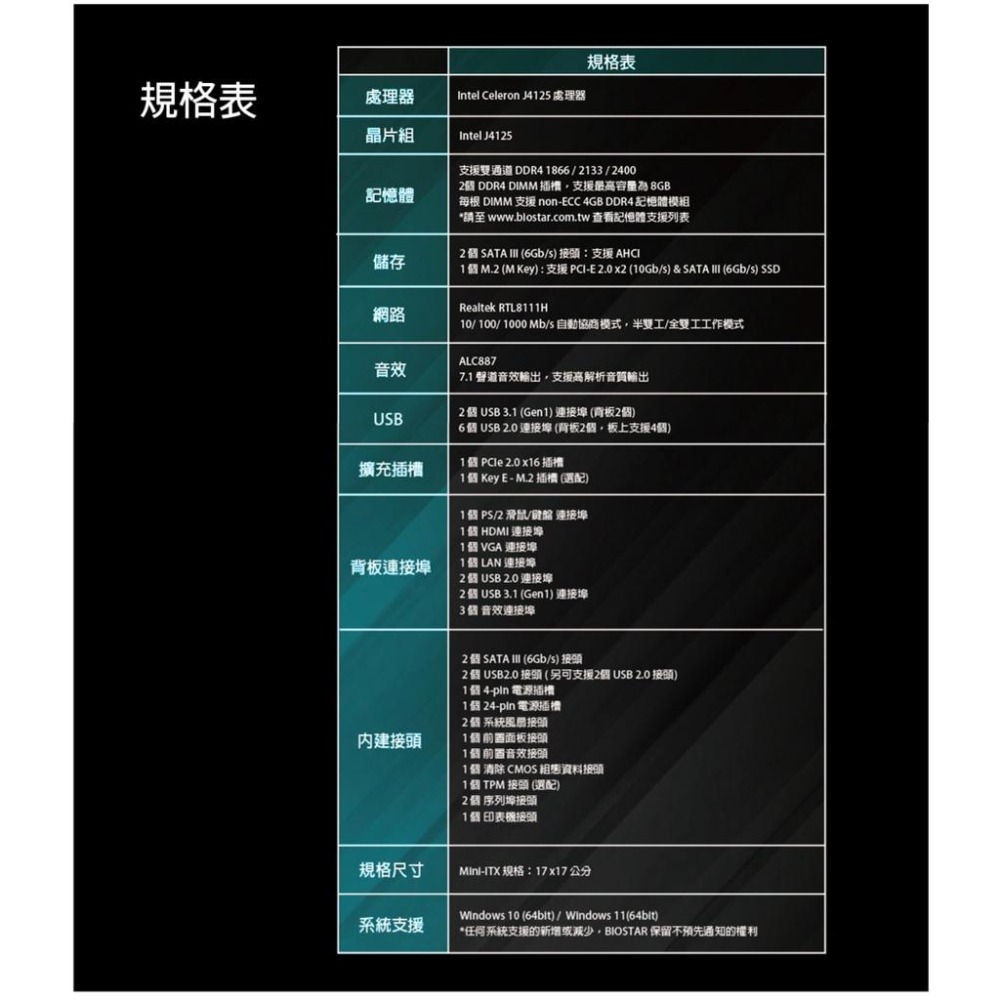~協明~ BIOSTAR 映泰 J4125NHU 主機板 / J4125 DDR4 全新三年保固-細節圖6