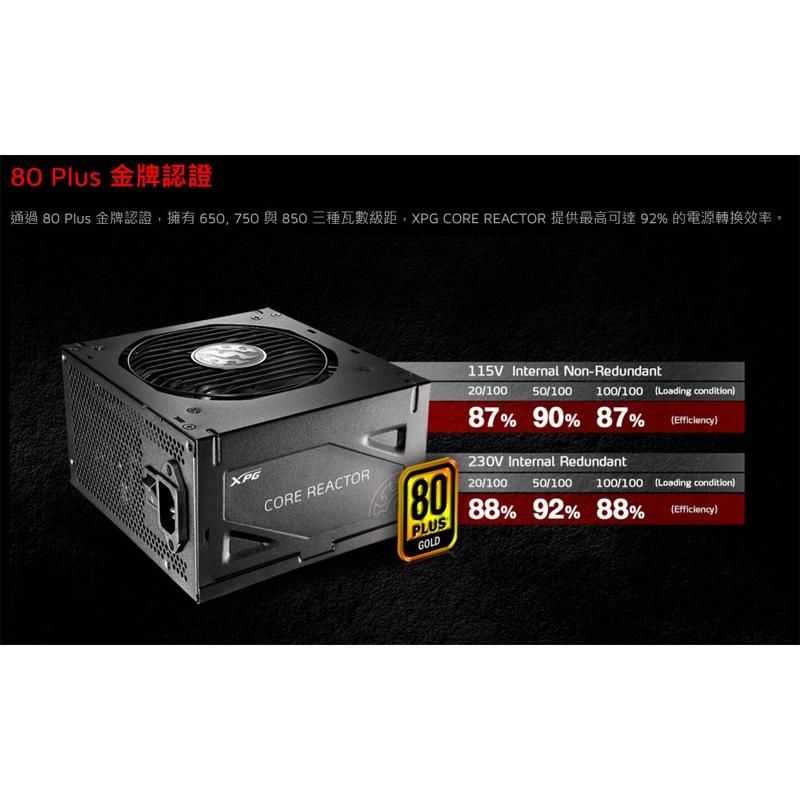 ~協明~ 威剛 XPG CORE REACTOR 650W 850W 80PLUS 金牌 全模組 電源供應器 10年保固-細節圖2