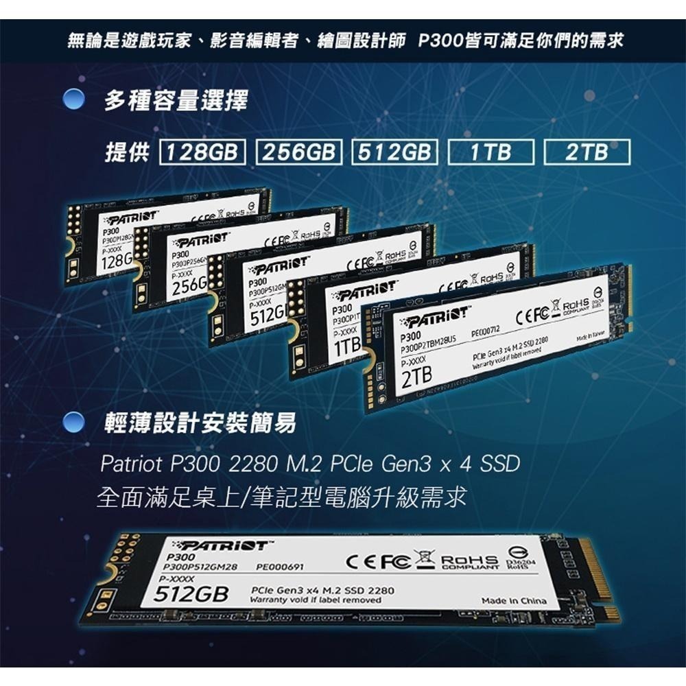 ~協明~ Patriot 美商博帝 P300 M.2 PCIe 256GB 512GB 1TB 2TB SSD固態硬碟-細節圖6