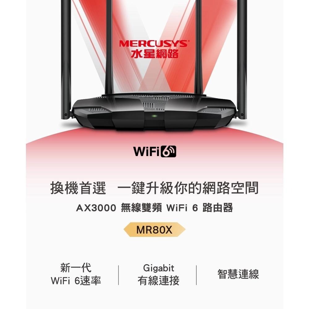 ~協明~ Mercusys水星網路 MR80X AX3000 Gigabit 雙頻 WiFi 6 無線網路路由器-細節圖2