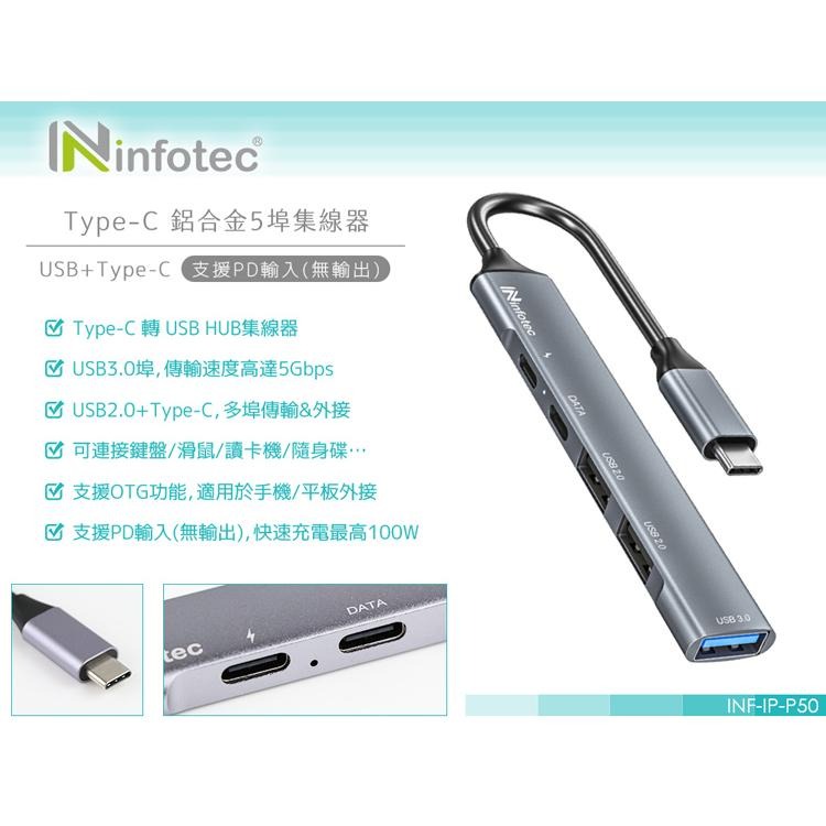 ~協明~ P50 Type-C 鋁合金5埠集線器 支援PD100W輸入-細節圖3