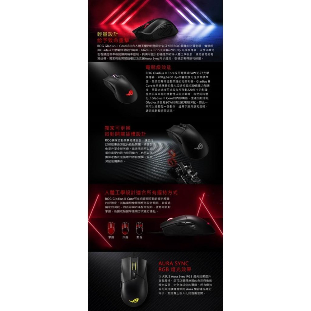 ~協明~ ASUS ROG Gladius II Core 電競滑鼠 ROG獨家微動開關插槽設計-細節圖4