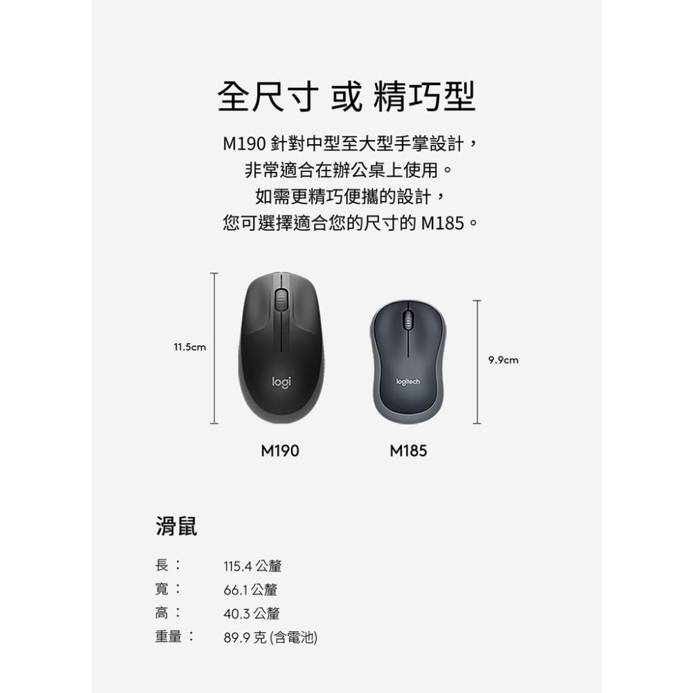 ~協明~ Logitech 羅技 M190 全尺寸無線滑鼠 / 辦公舒適，中到大型手掌適用 含稅價-細節圖8