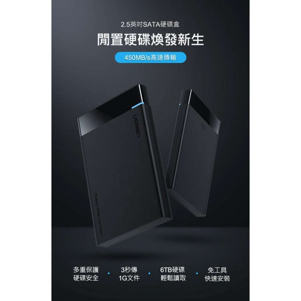 ~協明~ 綠聯 50cm 2.5吋USB3.0隨身硬碟外接盒 黑色 UASP版 / 30847-細節圖2