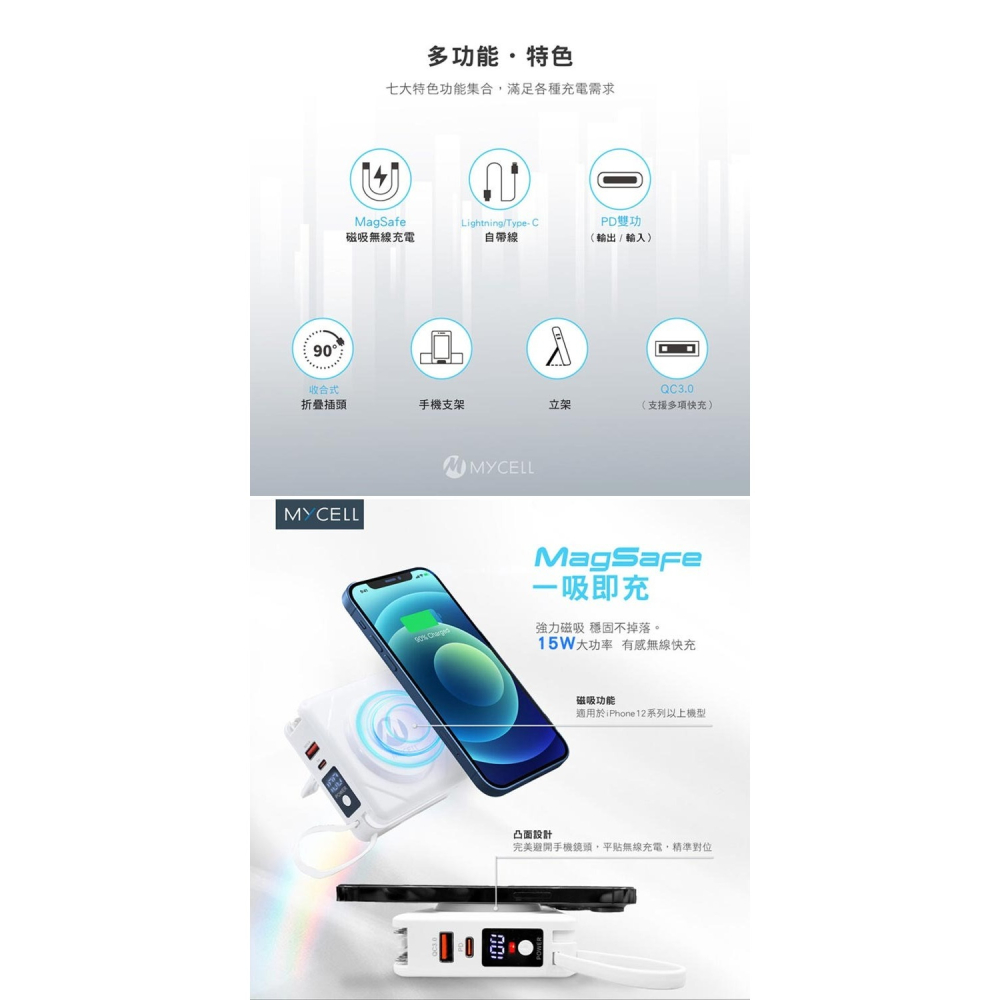 ~協明~ MYCELL 七合一多功用無線行動電源 支援MagSafe功能 一吸即充-細節圖3