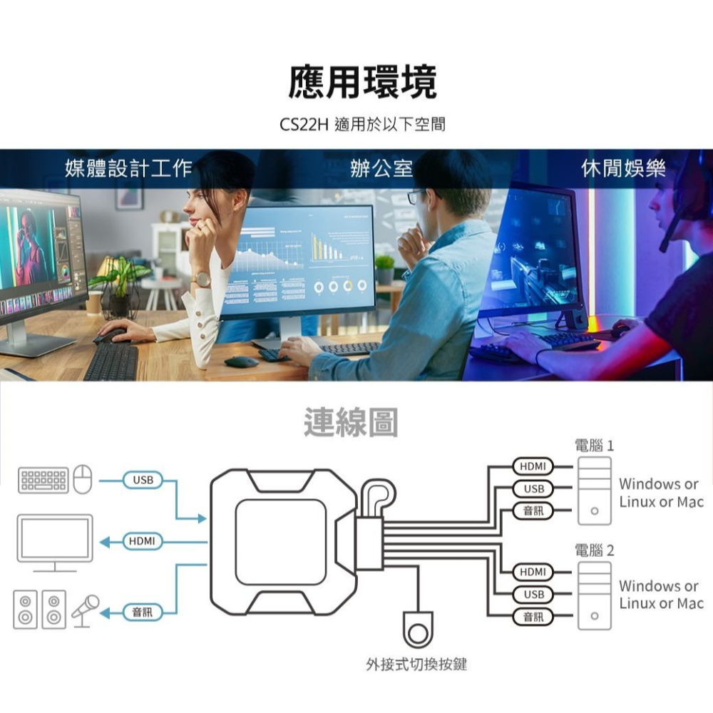 ~協明~ ATEN 2埠USB 4K HDMI帶線式KVM多電腦切換器 CS22H-細節圖8