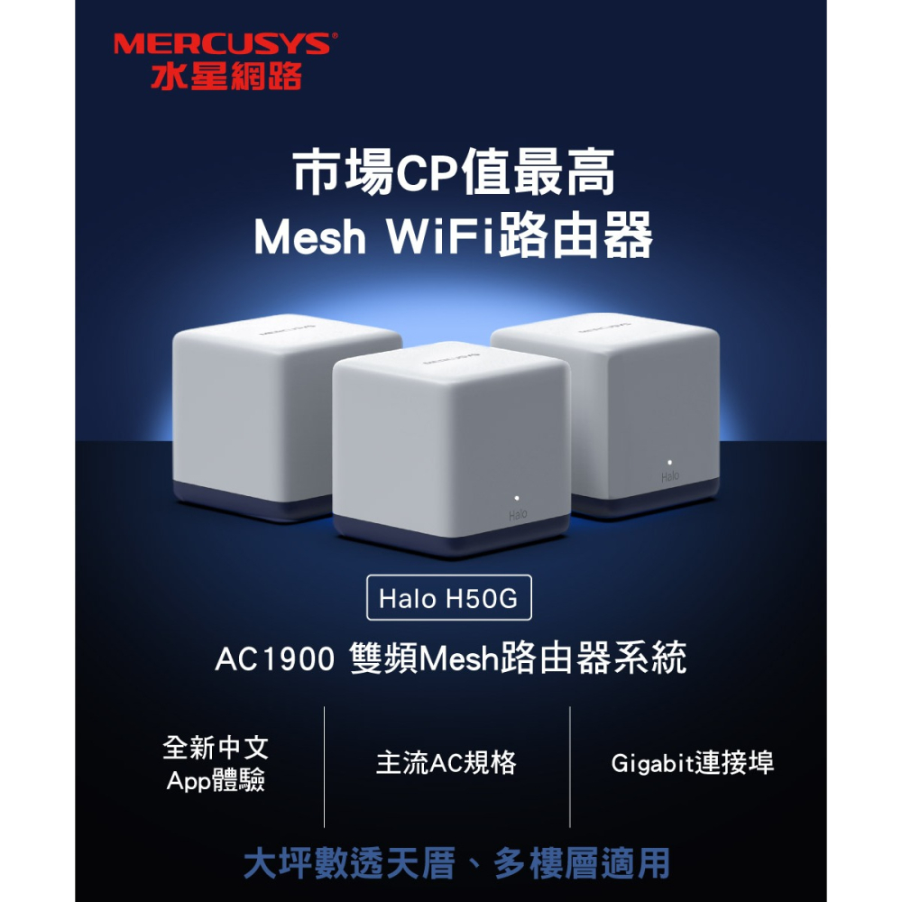 ~協明~ 水星 H50G AC1900 Mesh Wi-Fi路由器 3入-細節圖2