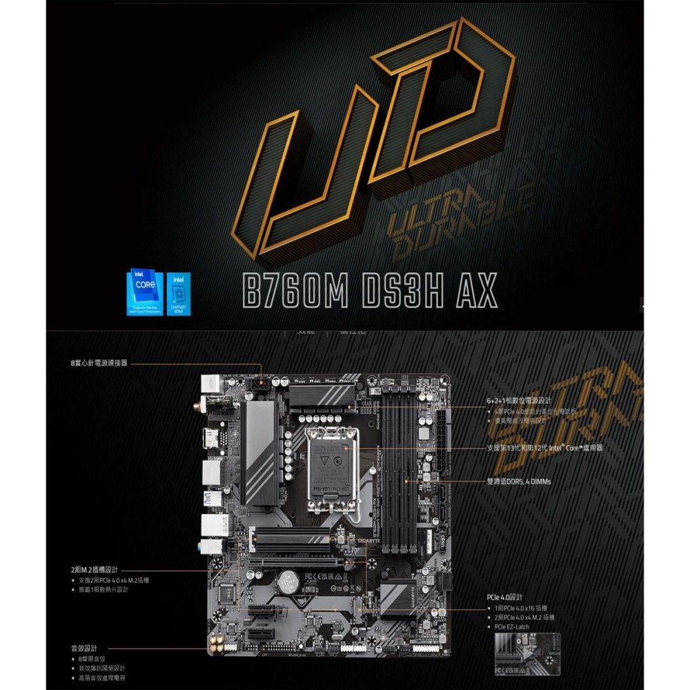 ~協明~ Gigabyte 技嘉 B760M DS3H AX LGA1700主機板 (3+1年保)-細節圖2