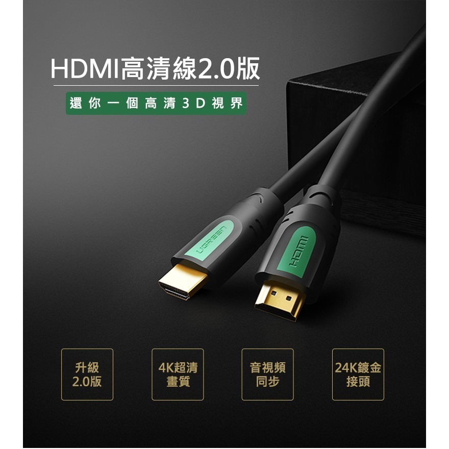 ~協明~ 綠聯 0.75M 1M 1.5M 2M HDMI2.0 傳輸線 / 24K鍍金接頭 4K超清畫質-細節圖2