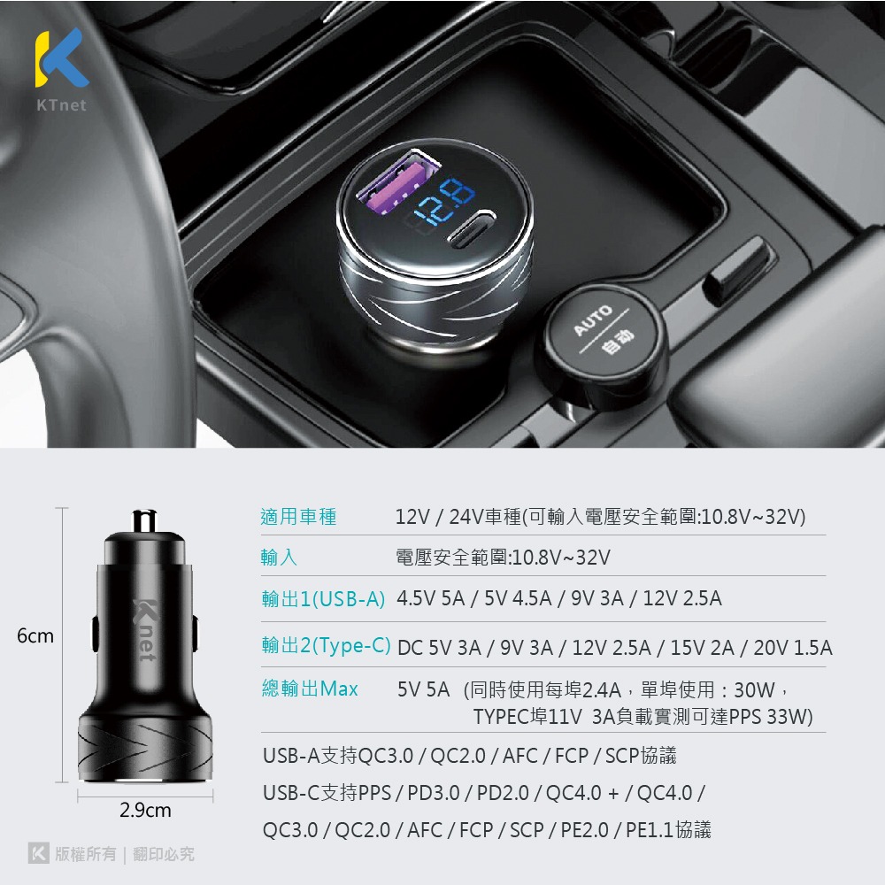 ~協明~ PD33D鋁合金車壓顯示型 33W 2口車用充電器 PD+QC-細節圖4