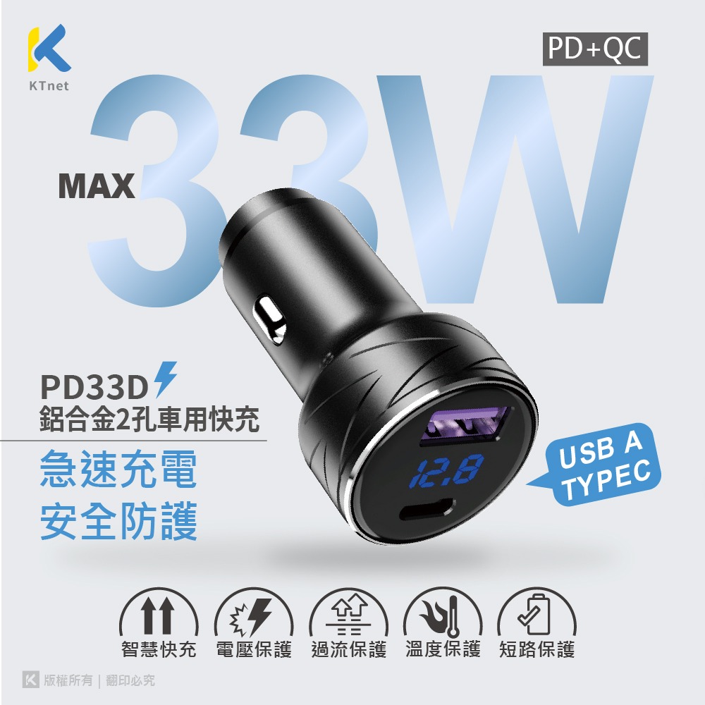 ~協明~ PD33D鋁合金車壓顯示型 33W 2口車用充電器 PD+QC-細節圖5