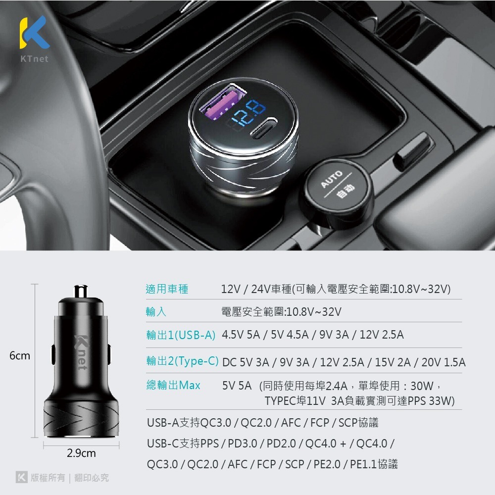 ~協明~ PD33D鋁合金車壓顯示型 33W 2口車用充電器 PD+QC-細節圖10