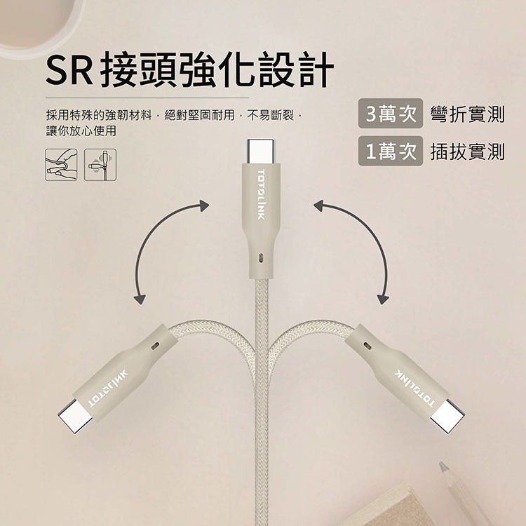 ~協明~ TOTOLINK USB-C - C 60W 強韌快充傳輸編織線 1米 MIT-細節圖7