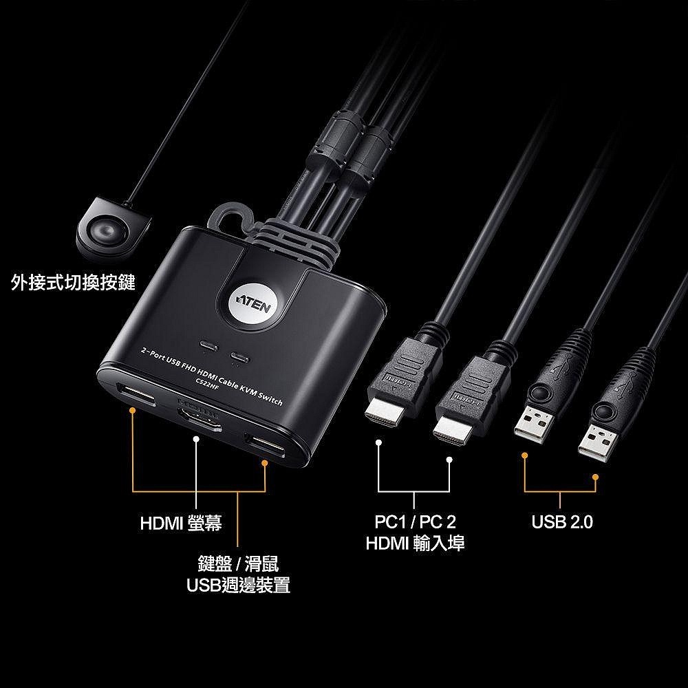 ~協明~ ATEN 2-Port USB FHD HDMI 帶線式KVM多電腦切換器 CS22HF-細節圖6