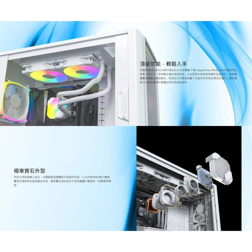 ~協明~ MONTECH 君主 HyperFlow ARGB 240mm 360mm 水冷散熱器-細節圖3