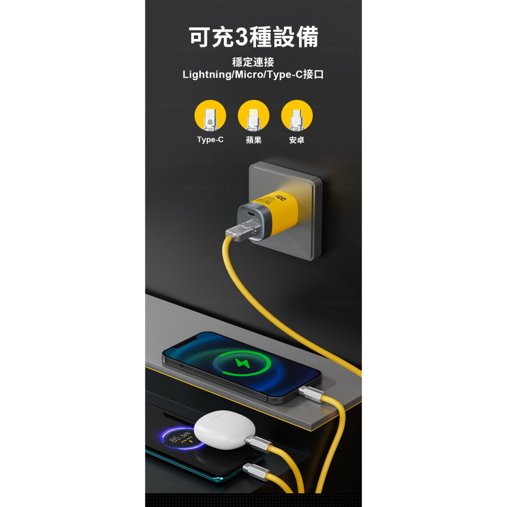 ~協明~ TRANSFORMERS 變形金剛 三合一 鋅合金快速充電線1.2公尺-細節圖3