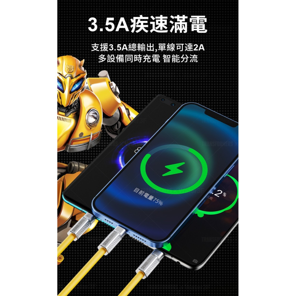 ~協明~ TRANSFORMERS 變形金剛 三合一 鋅合金快速充電線1.2公尺-細節圖4